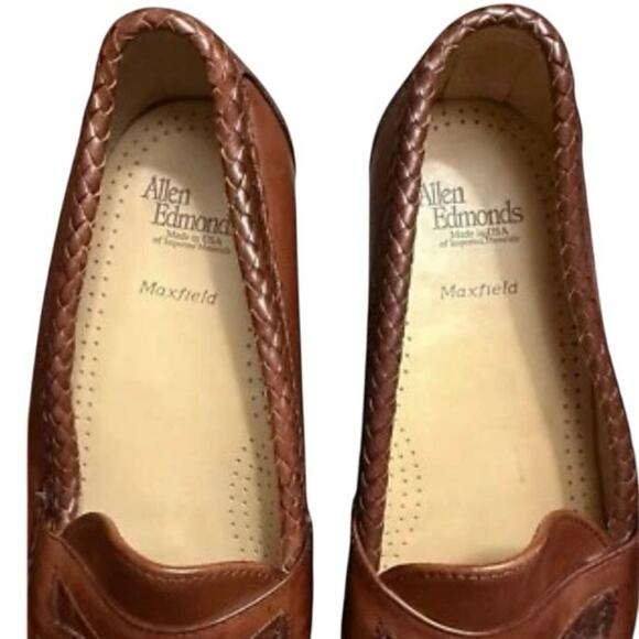 Allen Edmonds Maxfield Shoes Mens 9.5 Cognac Brown Leather Tassel Moc Toe Loafer - Picture 6 of 6